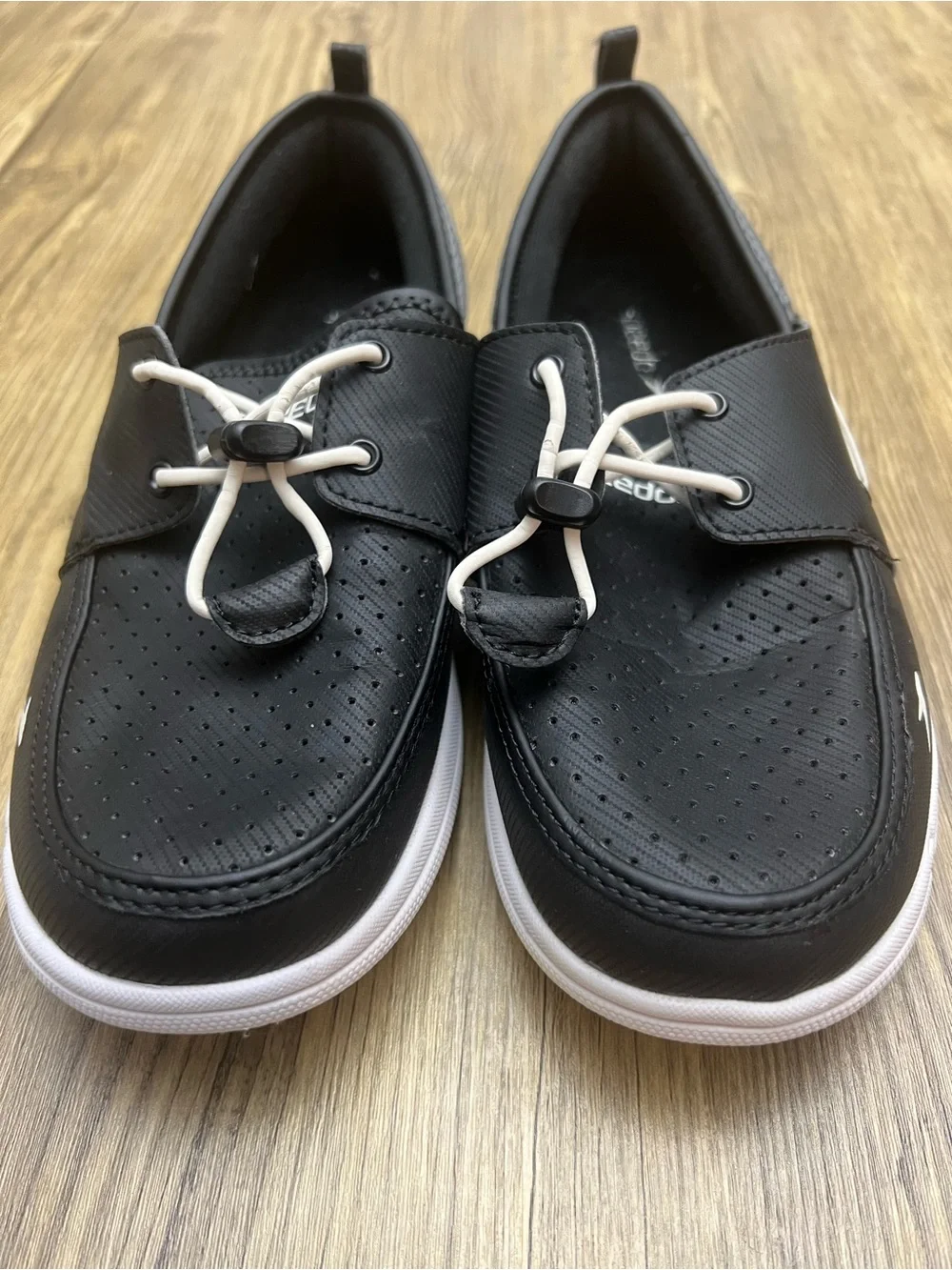 Speedo Men’s Black Boat Shoes with White Laces